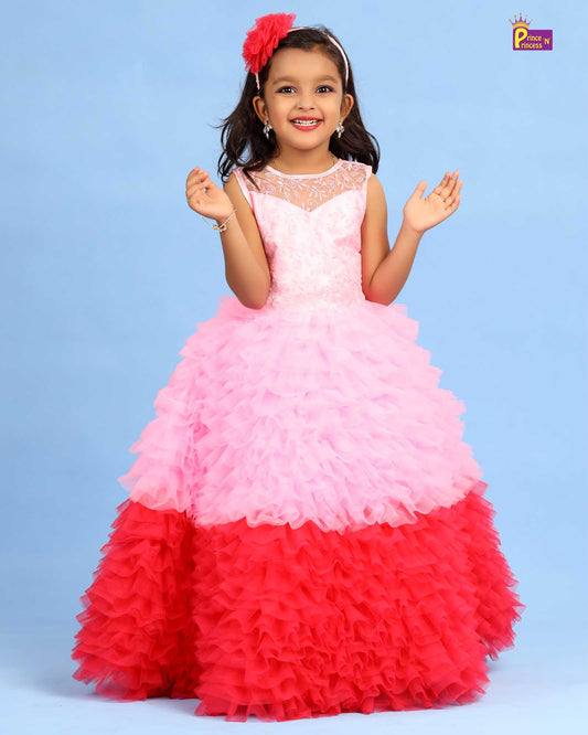 Kids Baby pink with Dark Pink Prince N Princess Party Gown BG098