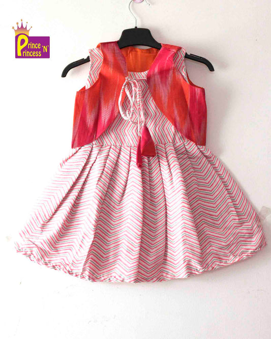 Cotton Ikkat Coat with Printed Stripes Frock CF250 Prince N Princess