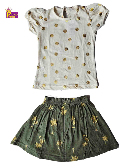 Girls Printed White with Olive Green GTS017 Prince N Princess