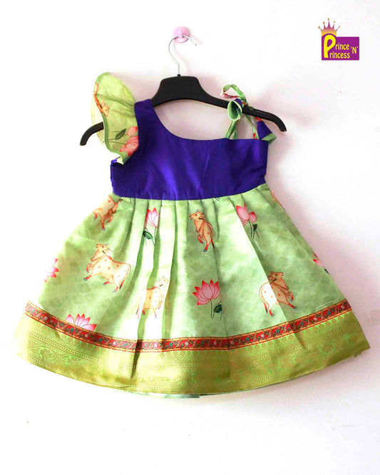 Toddlers Green Violet Silk Knot Type Frock LF435 Prince N Princess