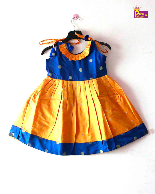 Toddlers Blue Golden Silk Knot Type Frock LF442 Prince N Princess