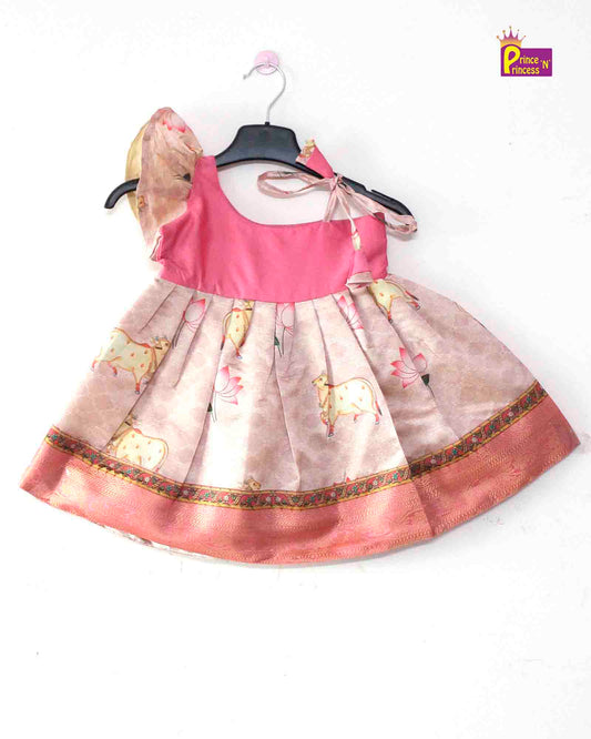 Toddlers Baby Pink Silk Knot Type Frock LF447 Prince N Princess