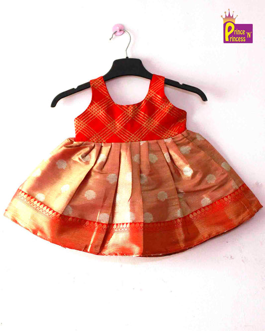 Toddlers Red Tissue Silk Knot Type Frock LF466 Prince N Princess