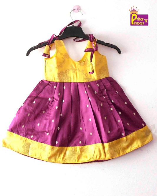 Toddlers Yellow Purple Silk Knot Type Frock LF473 Prince N Princess