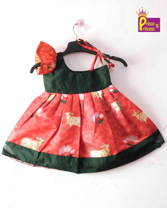 Toddlers Red  Dark green  Silk Knot Type Frock LF484 Prince N Princess