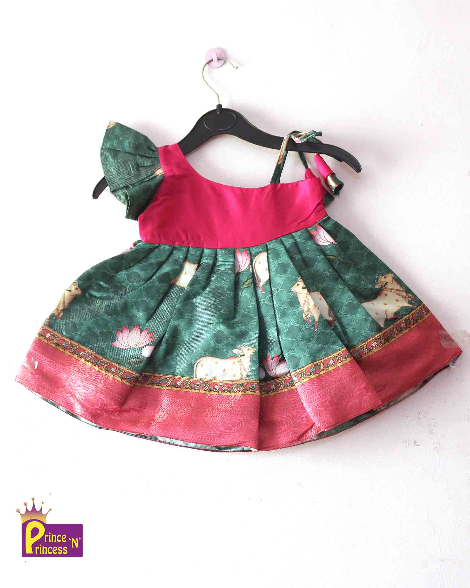 Toddler Pink Green Silk Knot Type Frock LF535 Prince N Princess