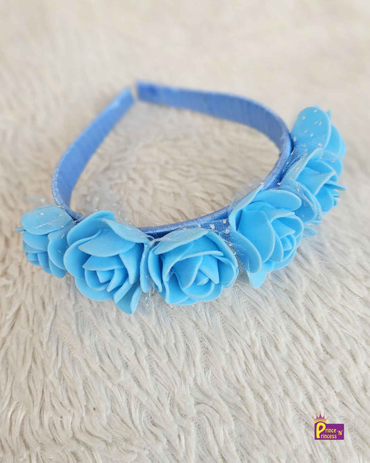 Blue Satin Hair Band with Foam Flower