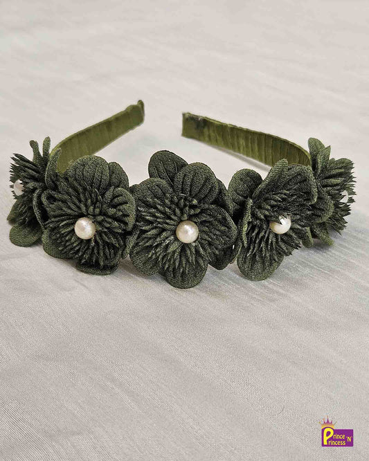 Green Satin Hair Band with Foam Flow