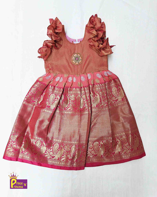 Kids Traditional Orange pink  aari Long gown  PG441 Prince N Princess