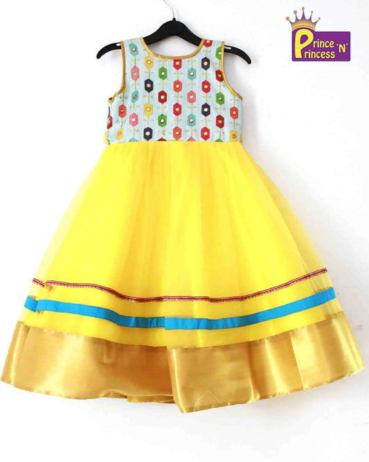 Kids Blue Yellow  Netted long gown PG251 Prince N Princess