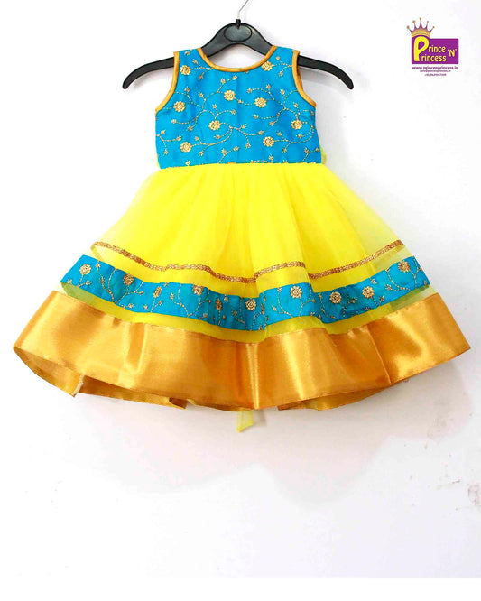 Kids Sky blue Yellow  Netted long gown PG261 Prince N Princess