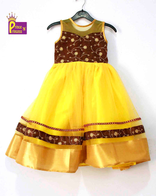 Kids Brown yellow  Netted long gown PG263 Prince N Princess