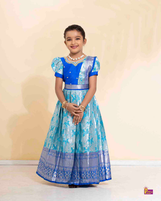 Kids Blue Traditional  Gown with Shawl PG452