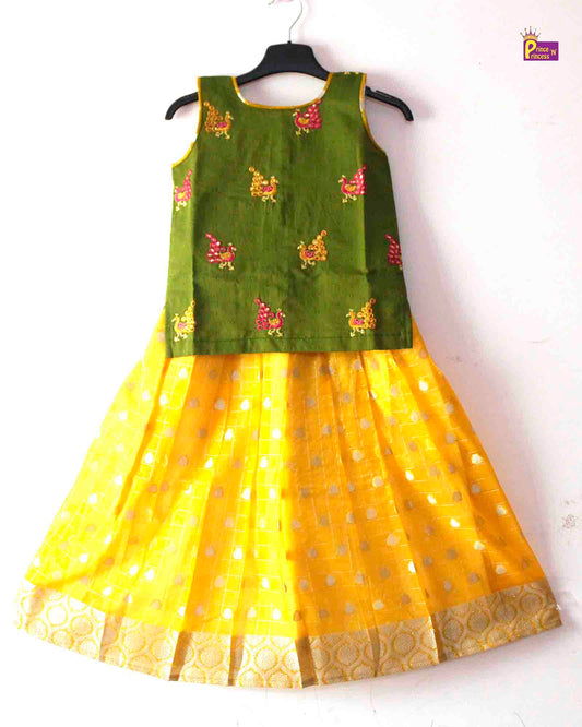 Kids Green Yellow Traditional Pattu Pavadai PPP1263 Prince N Princess