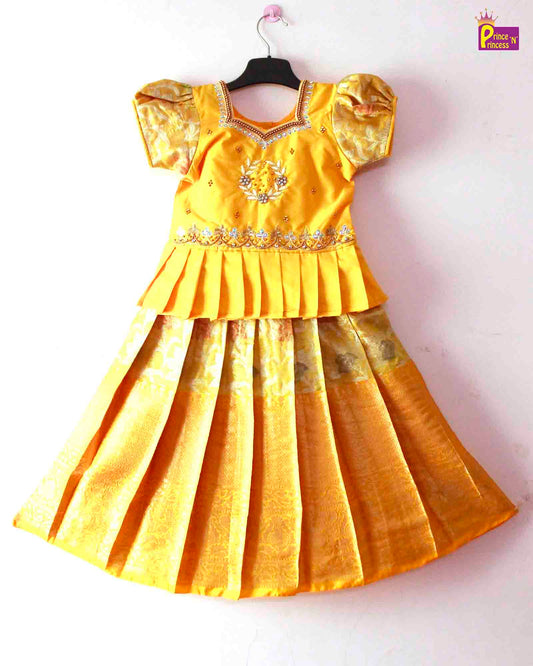 Kids Yellow AARI Work Tissue Designer Pattu Pavadai PPP1287 Prince N Princess