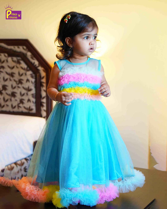 Kids Blue Multicolour Birthday Gown BG138 Prince N Princess