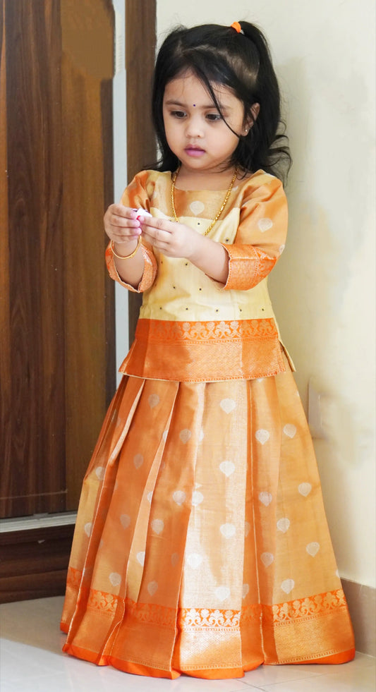 Prince N Princess Cream And Orange Tissue Pattu Pavadai PPP1243 Prince N Princess