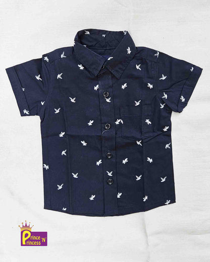 Kids Cotton Printed Navy half Sleeve shirt ST145 Prince N Princess