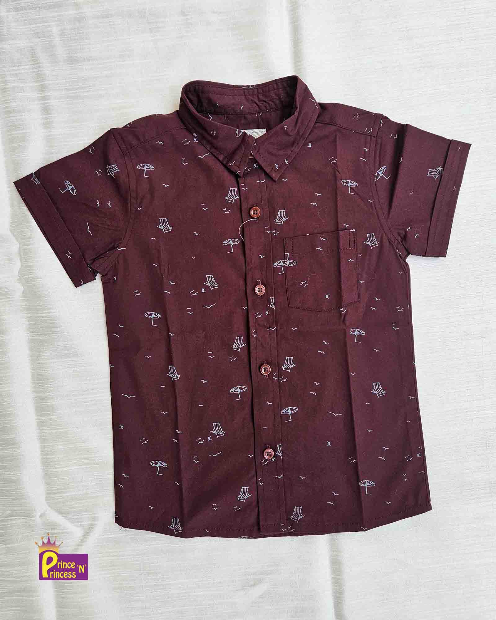 Kids Cotton Printed Maroon half Sleeve shirt ST150 Prince N Princess