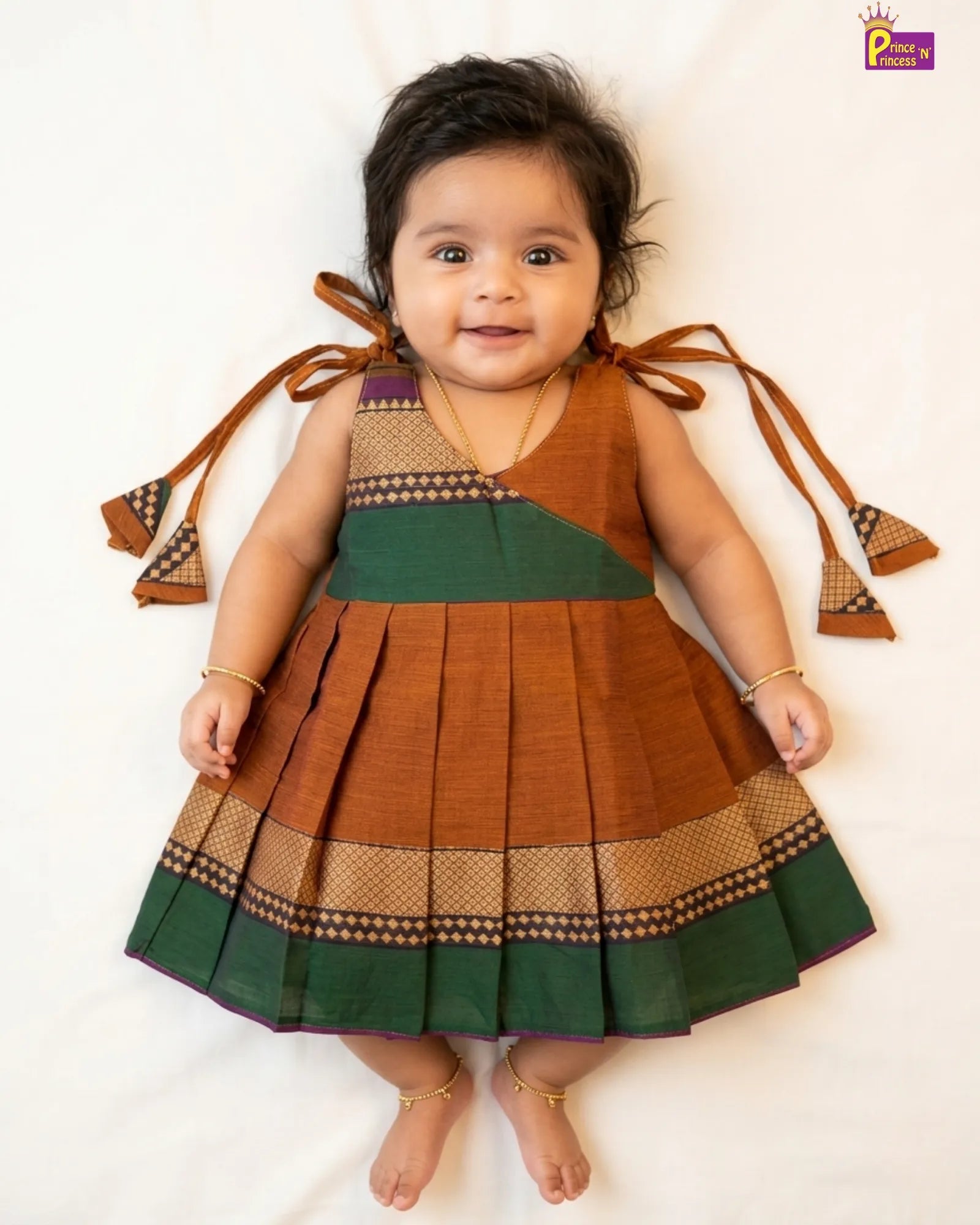Baby Girl Golden Brown Chettinda Cotton Frock Prince N Princess Baby Girl Golden Brown Chettinda Cotton Frock Prince N Princess