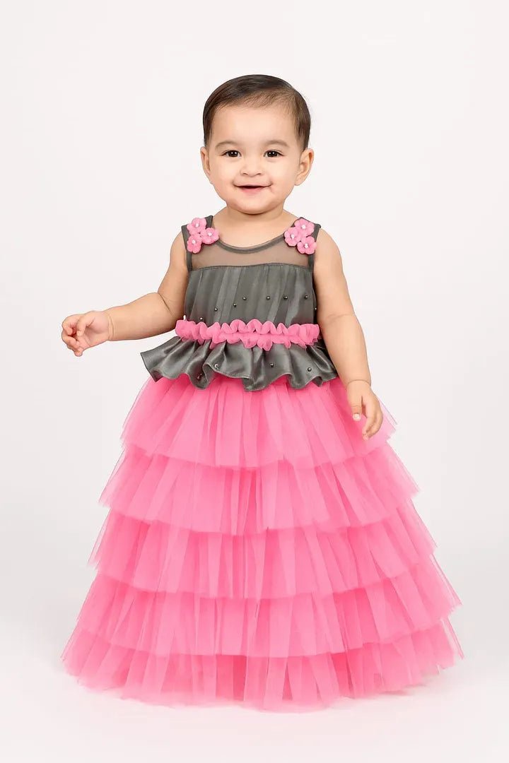 Grey with Pink Girls Party Gown BG162
