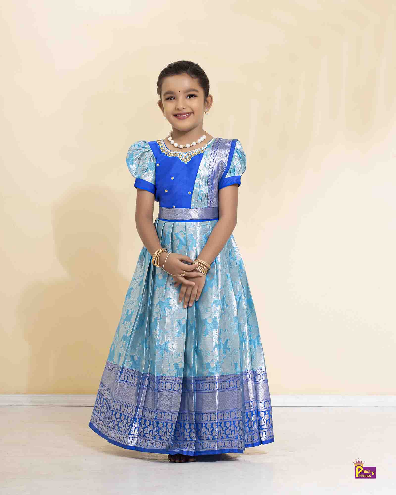 Kids Blue Traditional Gown with Shawl PG452 - Prince N Princess Aari Gown 10Y Kids Blue Traditional Gown with Shawl PG452 - Prince N Princess Aari Gown 10Y