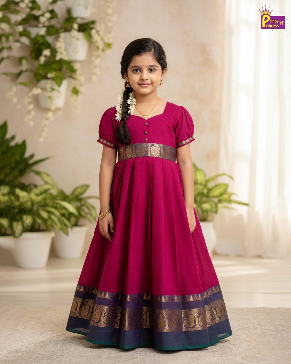 Kids Magenta Chettinad Cotton Gown PG653 - Prince N Princess Aari Gown