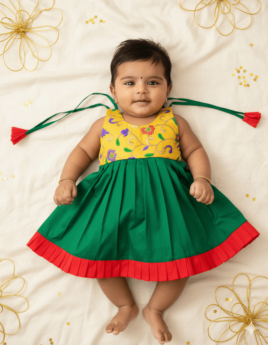 Kids Red Green knot frock LF277