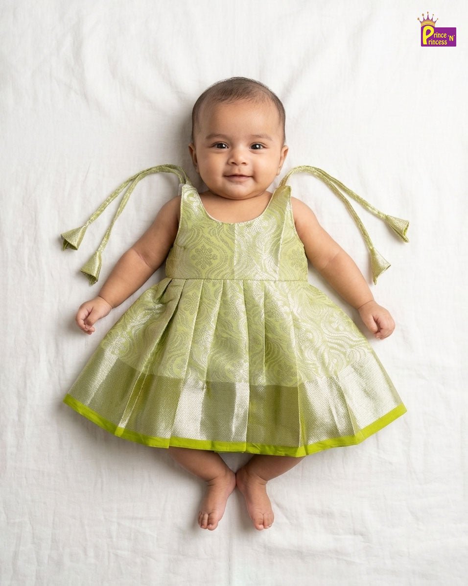 New Born Banarasi Silk Frock in Lime Green 1Y New Born Banarasi Silk Frock in Lime Green 1Y