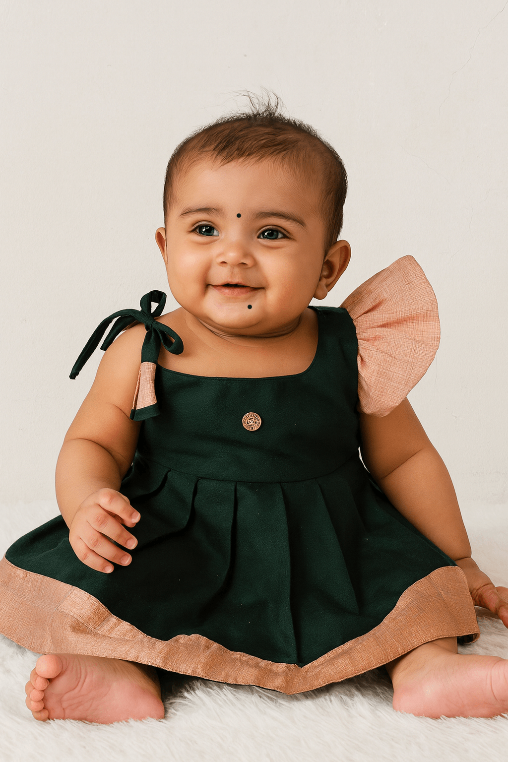 Newborn Dark Green Lakshana Pattu Frock | Grand Baby Dress 3Y Newborn Dark Green Lakshana Pattu Frock | Grand Baby Dress 3Y