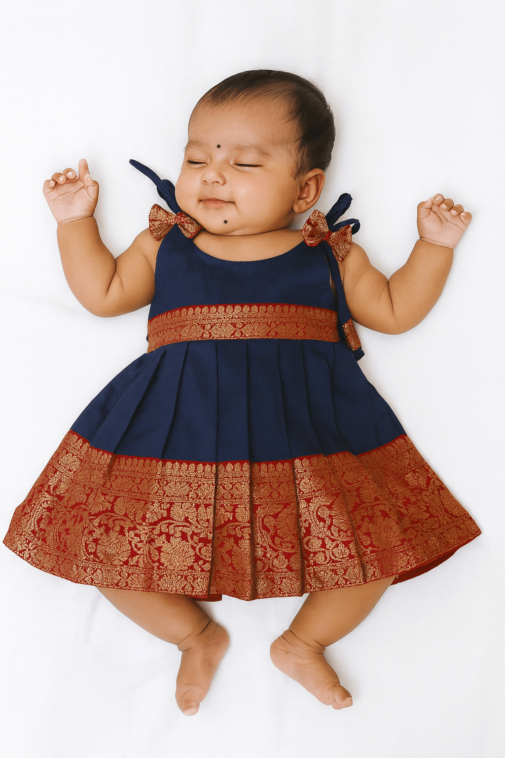 Newborn Pattu Outfit Raw Silk Navy Blue | Baby Dress 3Y Newborn Pattu Outfit Raw Silk Navy Blue | Baby Dress 3Y