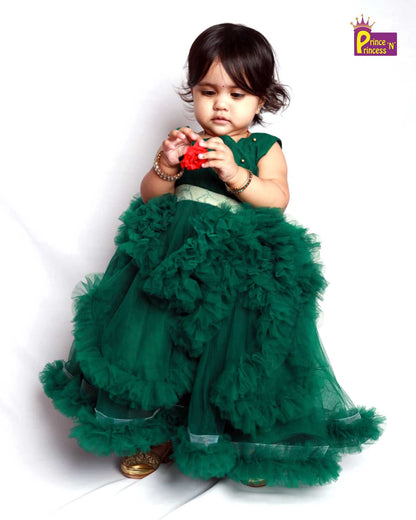 Kids Green Grand Ruffle Birthday Gown BG089 Prince N Princess