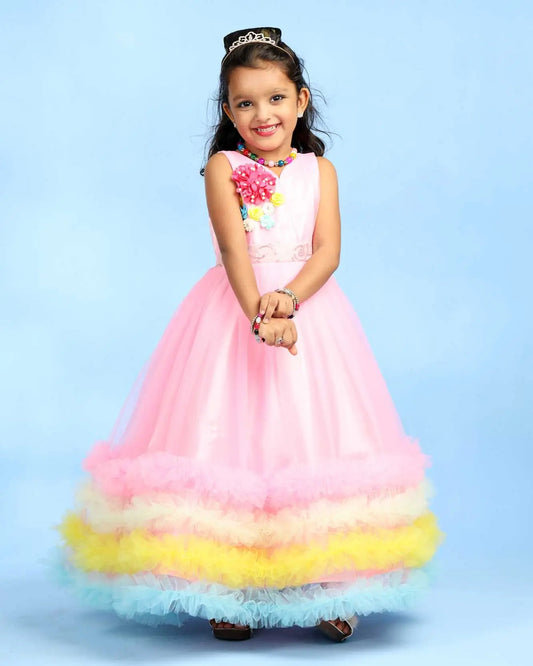 Girls Ruffle Pink Birthday Gown BG095 Prince N Princess