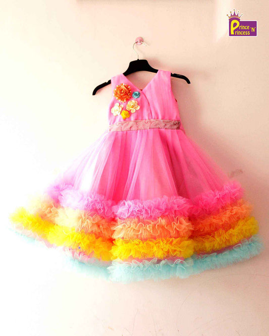 Kids Pink Micro Layer Grand Birthday Gown BG095