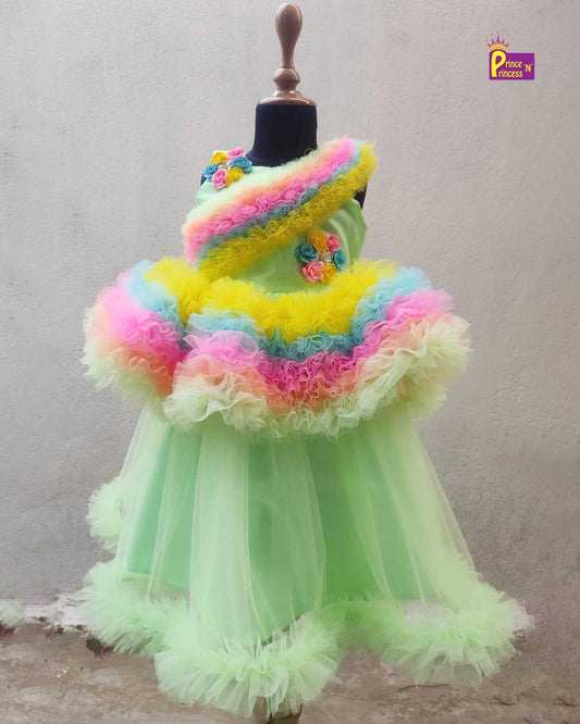 Kids Pista Green Multicolour Birthday Gown BG141 Prince N Princess