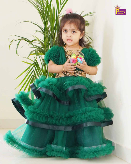 Green Grand AARI work Ruffle Birthday Gown BG142 Prince N Princess