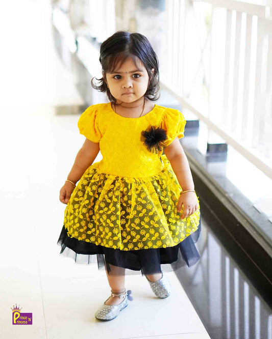 Toddlers Black Yellow Party Frock LDF242 Prince N Princess