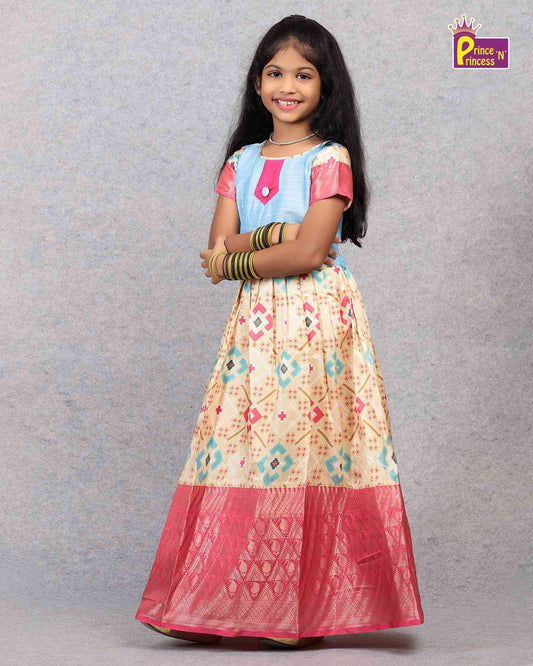 Kids Sky Blue Pink Ethnic Party Gown PG312 Prince N Princess