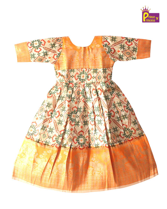 Orange Green Kalamkari Design Gown PG315 Prince N Princess