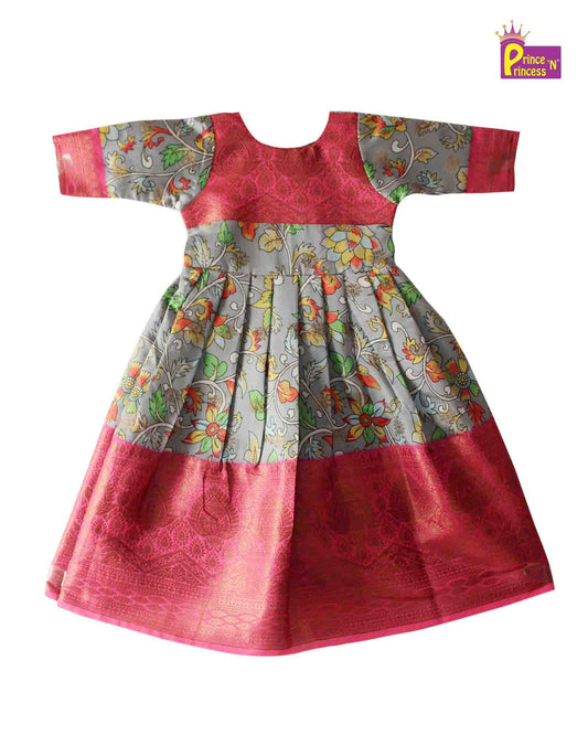 Grey Pink Kalamkari Design Gown PG320 Prince N Princess