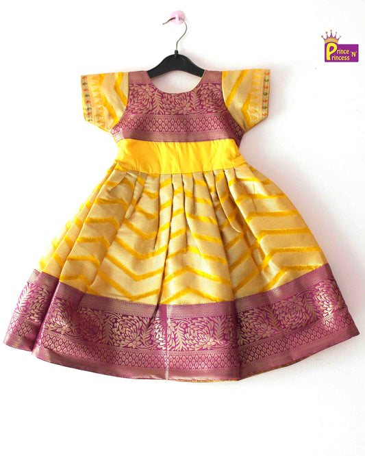 Prince N Princess Yellow Magenta Banarasi Chanderi Gown PG334