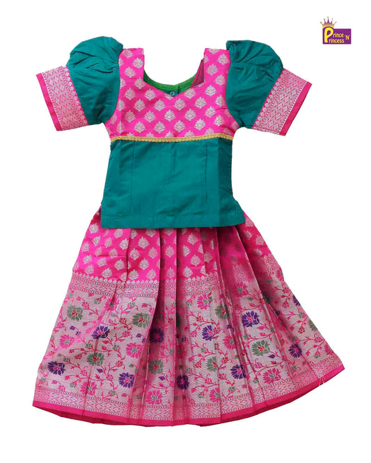 Product Kids Pink Blue Traditional Pattu Pavadai PPP1058 Prince N Princess