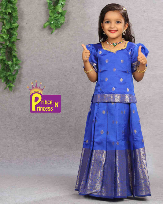 Kids Blue Big Border Traditional Pattu Pavadai PPP1105 Prince N Princess