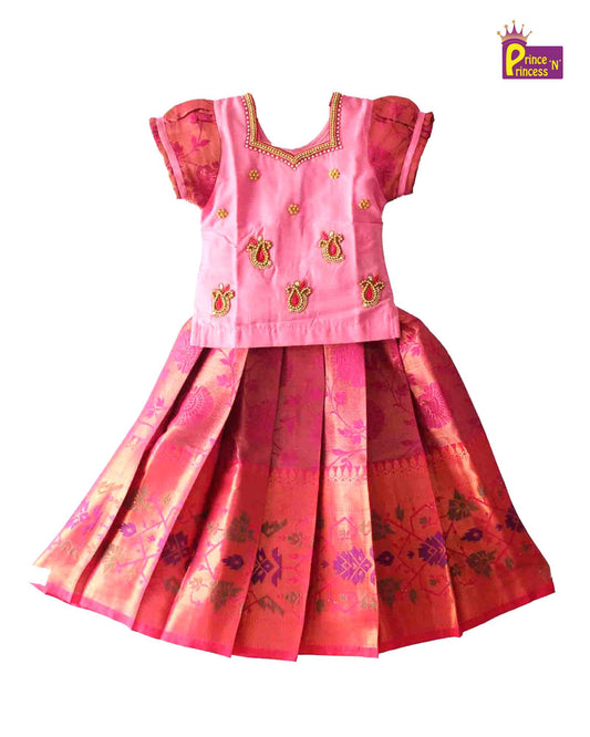 Kids Grand Pink Embroidery Aari Work Pattupavadai  PPP1150 Prince N Princess