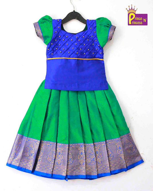Blue And Green Traditional Pattu Pavadai PPP973 Prince N Princess