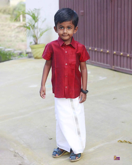 Boys South India Maroon Shirt Dhoti Prince N Princess