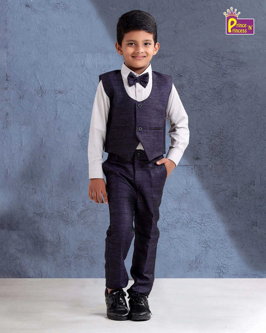 Boys Blue Overcoat With Bow And Pant WC014 Prince N Princess