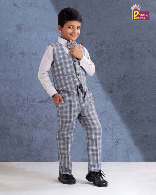 Boys Grey Overcoat With Bow And Pant WC015 Prince N Princess