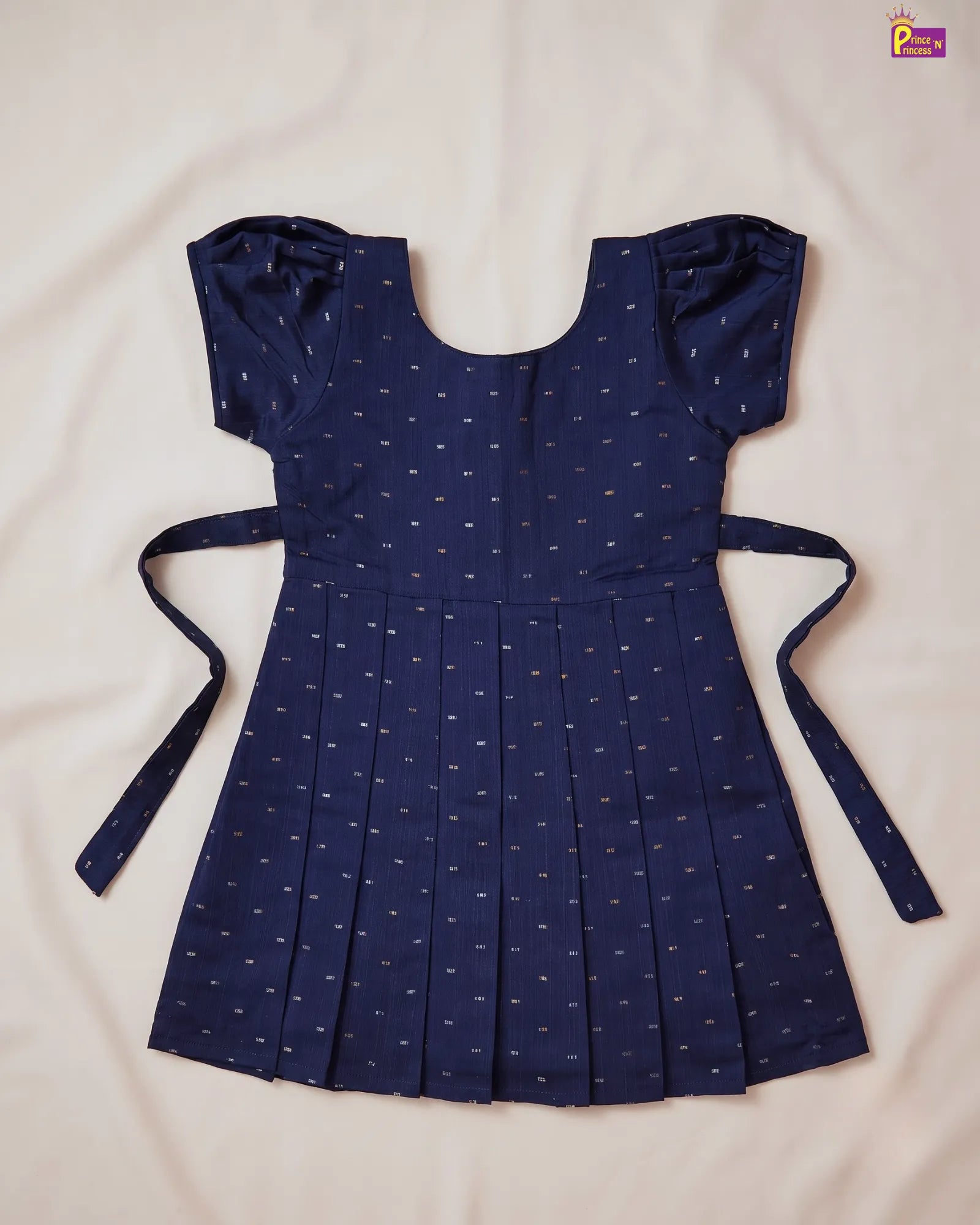 Navy Blue Dobby Cotton Frock for Girls | Multicolour Dot Puff Sleeve CF435