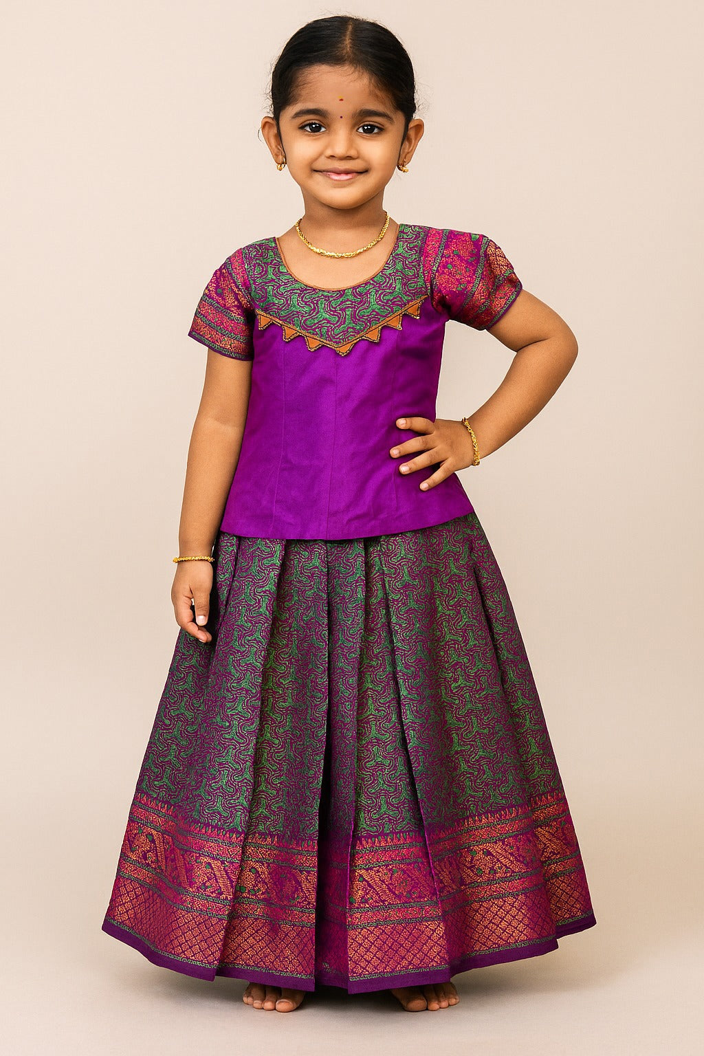 Kids Purple Traditional Pattupavadai PPP1601
